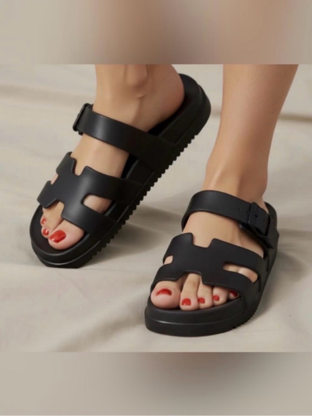 New Madden Girl Classic Black Slide Sandals with Buckle – Women